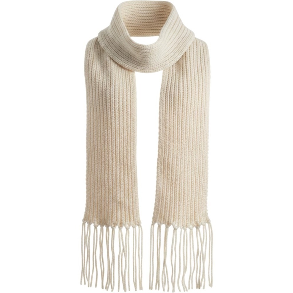 J Crew Scarf Women OS Cream Ribbed Wool Cashmere Fringe Winter Classic Luxury